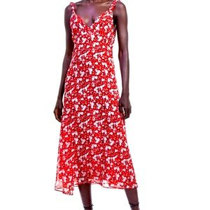 Zara red floral midi dress NWTS
